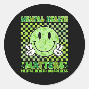 Retro Funny Mental Health S Awareness Green Ribbon Classic Round Sticker