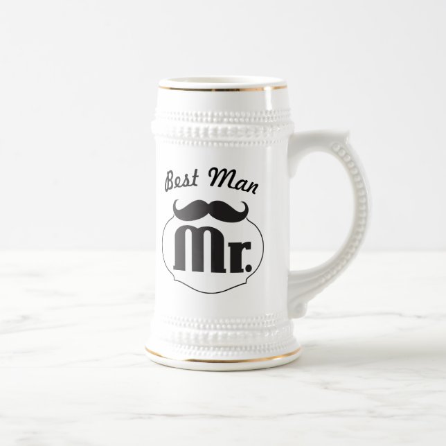 Retro Funny Mr. Mustache Best Man Beer Stein (Right)