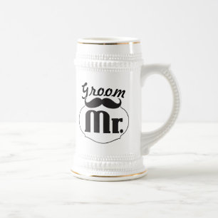 Retro Funny Mr. Mustache Groom Beer Stein