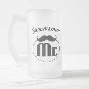 Retro Funny Mr. Mustache Groom Frosted Glass Beer Mug