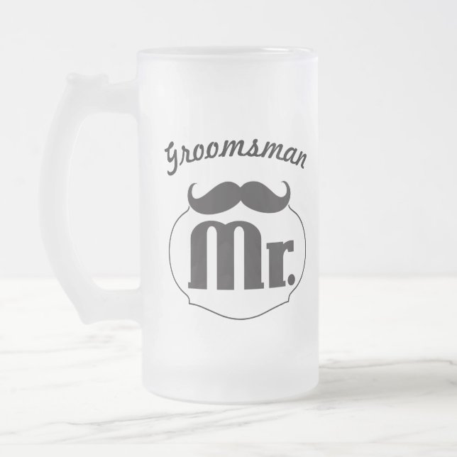 Retro Funny Mr. Mustache Groom Frosted Glass Beer Mug (Left)