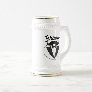 Retro Funny Mr. Mustache Tuxedo Groom Beer Stein