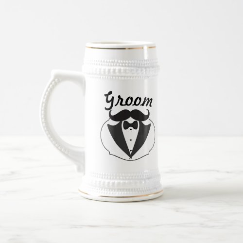 Retro Funny Mr Mustache Tuxedo Groom Beer Stein