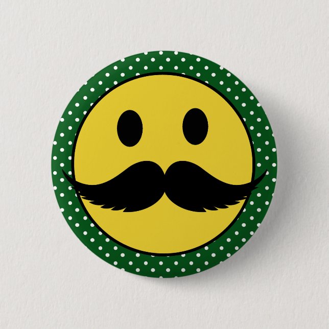 Retro Funny Mustache Moustache Face Button (Front)