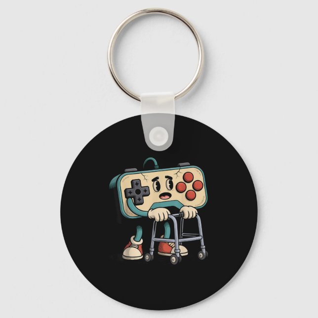 Retro Funny Old Gamer 80s 90s Clic Video Game Humo Keychain (Front)