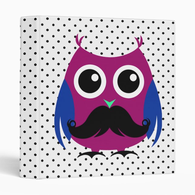 Retro Funny Owl with Handlebar Mustache Binder (Front/Spine)
