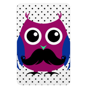 Retro Funny Owl with Handlebar Mustache Magnet
