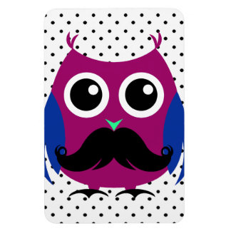 Retro Funny Owl with Handlebar Mustache Magnet