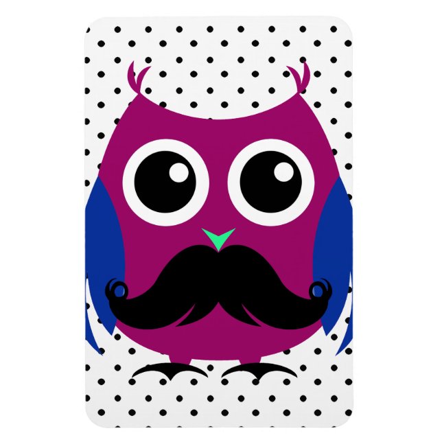 Retro Funny Owl with Handlebar Mustache Magnet (Vertical)