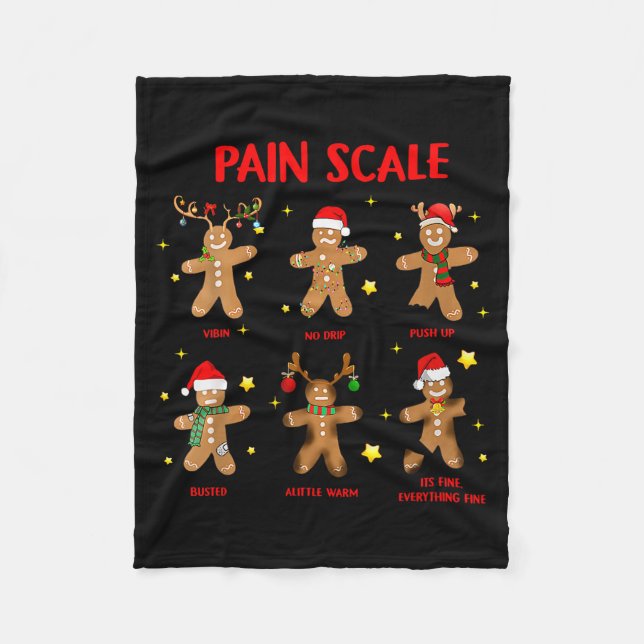 Retro Funny Pain Scale Gingerbread Nurse Christmas Fleece Blanket (Front)