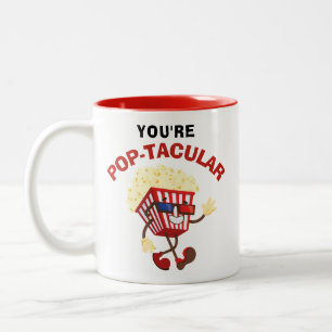 Retro Funny Popcorn humor gift for friend Two-Tone Coffee Mug