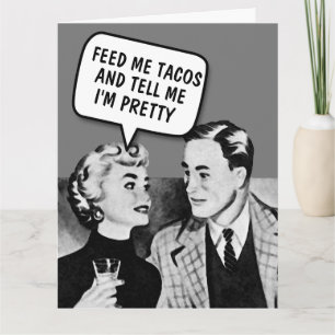 RETRO FUNNY ROMANTIC TACOS BLANK GREETING CARD