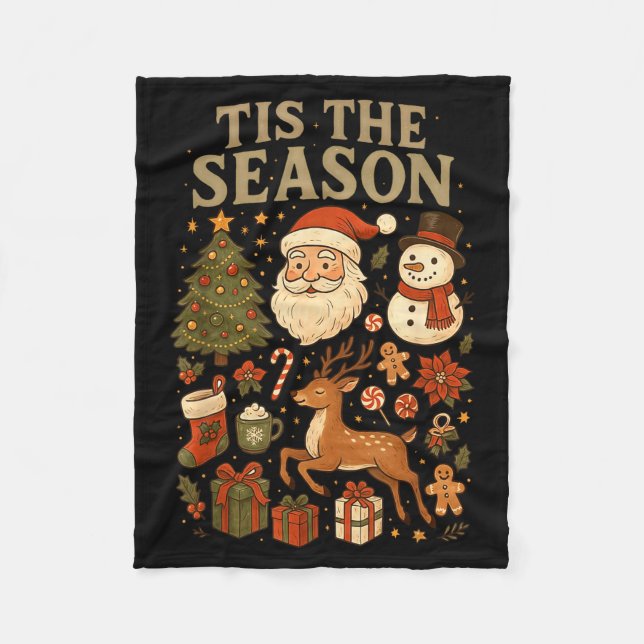Retro Funny Santa Tis The Season Christmas Doodles Fleece Blanket (Front)