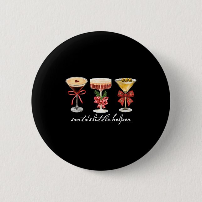 Retro Funny Santa's Little Helper Martini Merry Ch Button (Front)