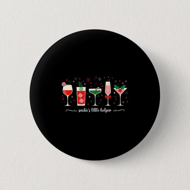 Retro Funny Santa's Little Helper Martini Merry Ch Button (Front)