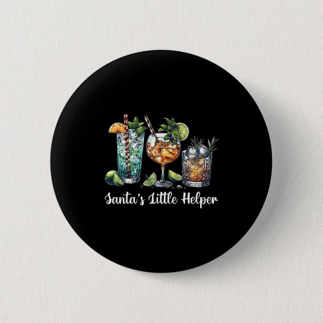 Retro Funny Santa's Little Helper Martini Merry Ch Button (Front)