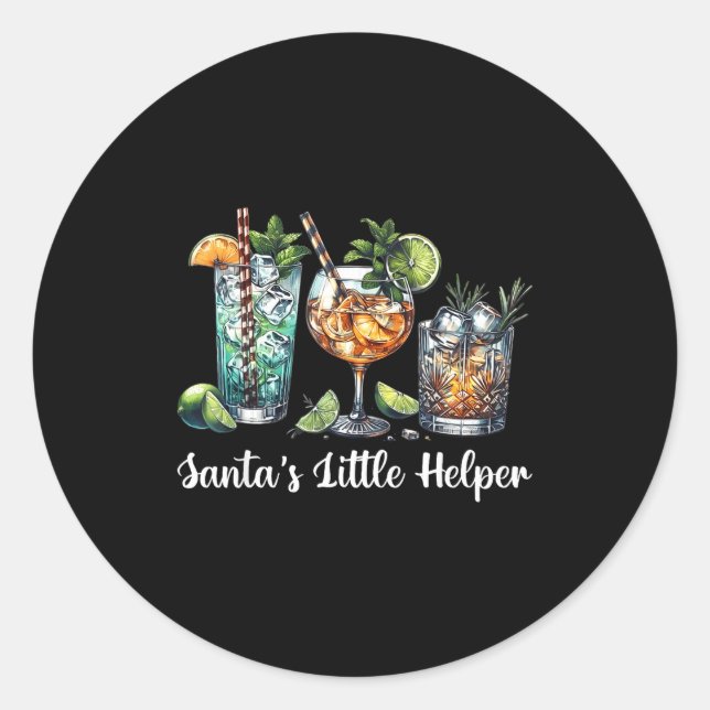 Retro Funny Santa's Little Helper Martini Merry Ch Classic Round Sticker (Front)