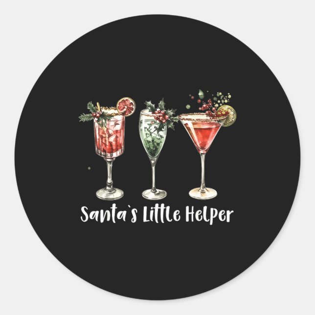Retro Funny Santa's Little Helper Martini Merry Ch Classic Round Sticker (Front)