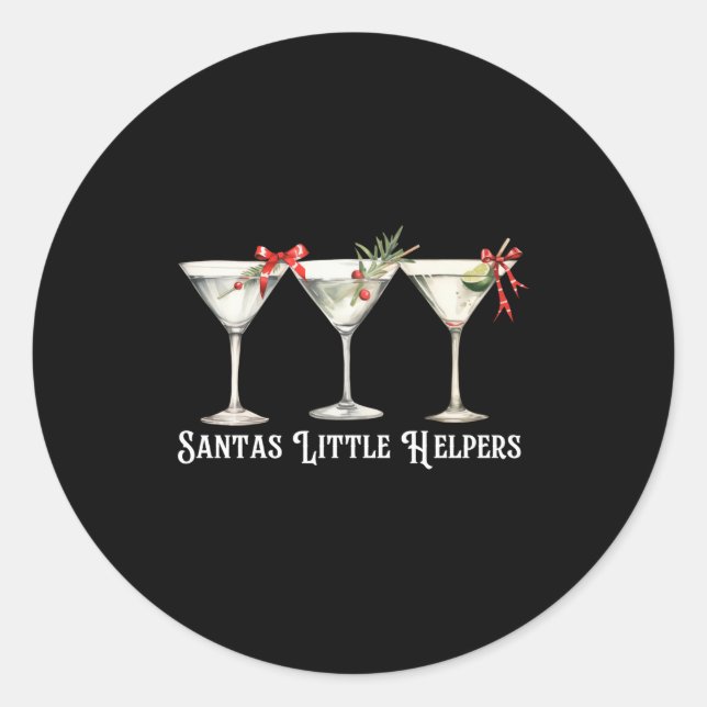 Retro Funny Santa's Little Helper Martini Merry Ch Classic Round Sticker (Front)