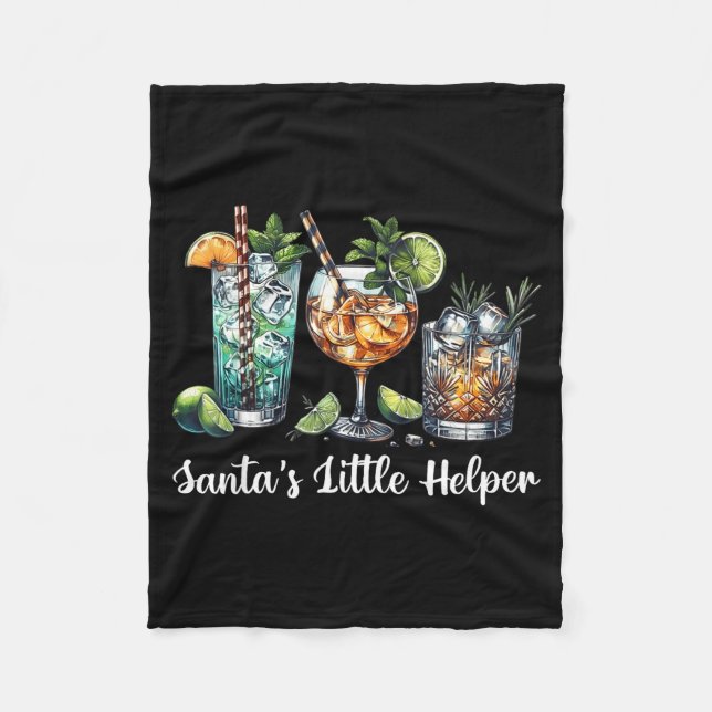 Retro Funny Santa's Little Helper Martini Merry Ch Fleece Blanket (Front)