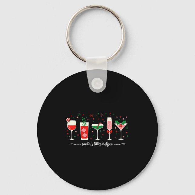 Retro Funny Santa's Little Helper Martini Merry Ch Keychain (Front)