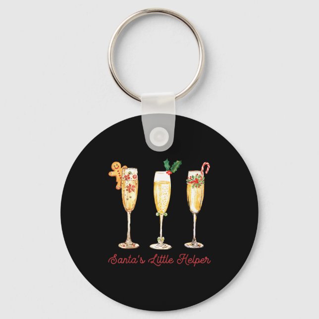 Retro Funny Santa's Little Helper Martini Merry Ch Keychain (Front)