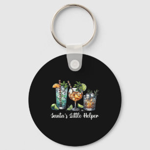 Retro Funny Santa's Little Helper Martini Merry Ch Keychain