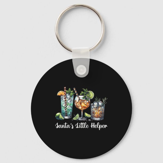 Retro Funny Santa's Little Helper Martini Merry Ch Keychain (Front)