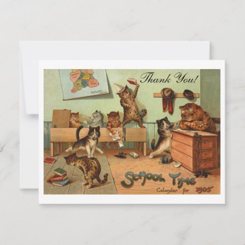 Retro Funny School Anthropomorphic Cats Thank You Card