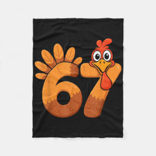 Retro Funny Six Seven 6 7 Meme Thanksgiving Turkey Fleece Blanket