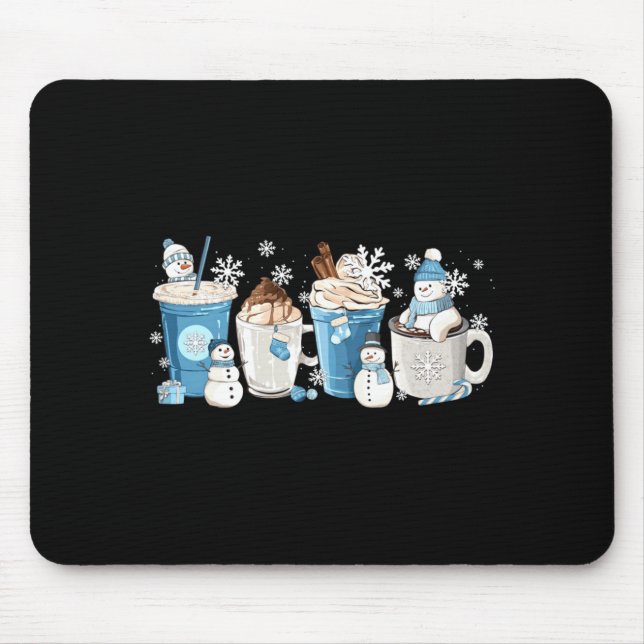 Retro Funny Snowman Winter Coffee C Latte Cozy Sea Mouse Pad (Front)