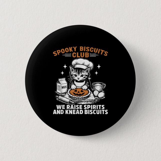 Retro Funny Spooky Biscuits Club Cat Lovers Pastry Button (Front)