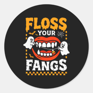 Retro Funny Teeth Floss Your Fangs Dentist Soky Ha Classic Round Sticker