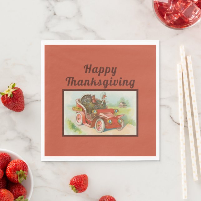 Retro Funny Thanksgiving Meme Cute Turkey Cartoon Napkins (Insitu)
