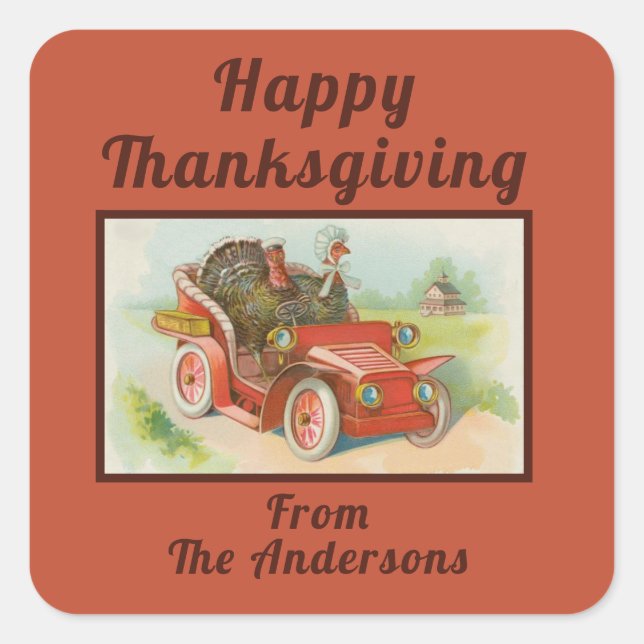 Retro Funny Thanksgiving Memes Cute Turkey Cartoon Square Sticker (Front)