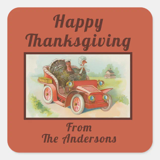 Retro Funny Thanksgiving Memes Cute Turkey Cartoon Square Sticker | Zazzle