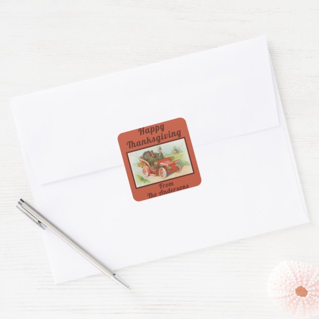 Retro Funny Thanksgiving Memes Cute Turkey Cartoon Square Sticker (Envelope)