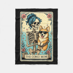 Retro Funny The Corgi Mom Tarot Card Skeleton Hall Fleece Blanket
