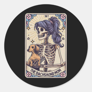 Retro Funny The Dachshund Mom Tarot Card Skeleton  Classic Round Sticker
