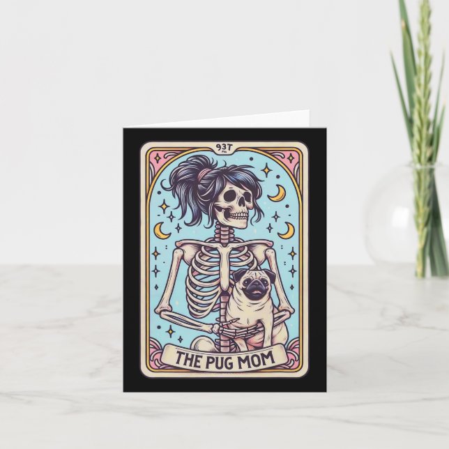 Retro Funny The Pug Dog Mom Tarot Card Skeleton Ha (Front)