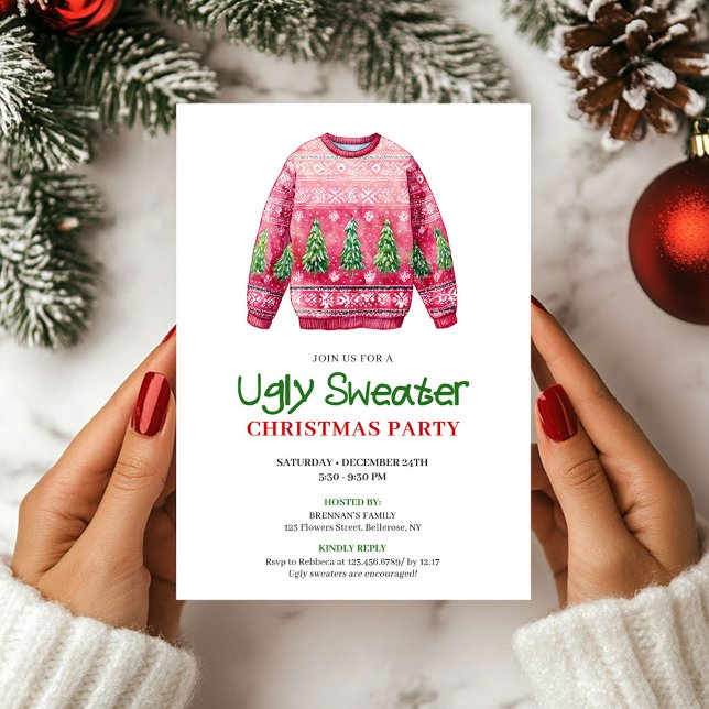 Retro Funny Ugly Sweater Holiday Party Card (Retro Funny Ugly Sweater Holiday Party Card)