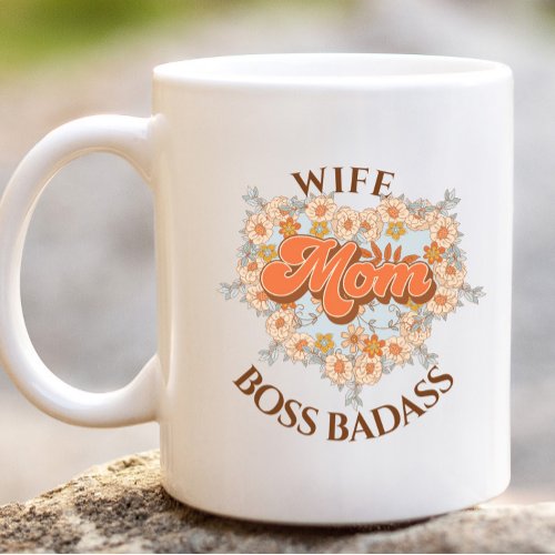 Retro Funny Wife Heart Mom Boss Badass  Gift Giant Coffee Mug