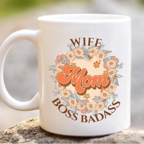Retro Funny Wife Mom Boss Badass Mothers Day  Giant Coffee Mug