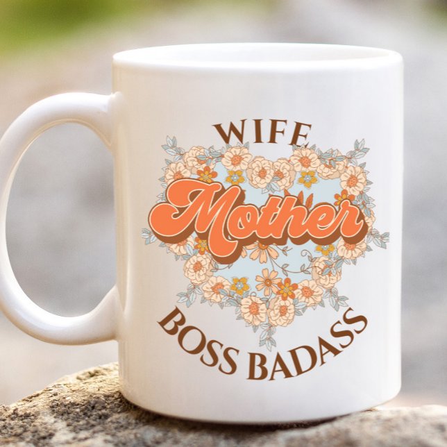 Retro Funny Wife Mother Boss Badass Mother's Day  Giant Coffee Mug (Creator Uploaded)