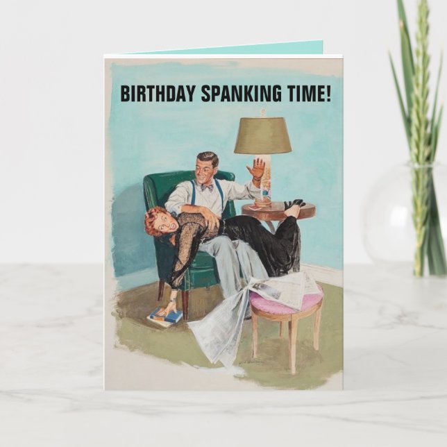 RETRO FUNNYBIRTHDAY OTK SPANKING CARD FOR HER (Front)