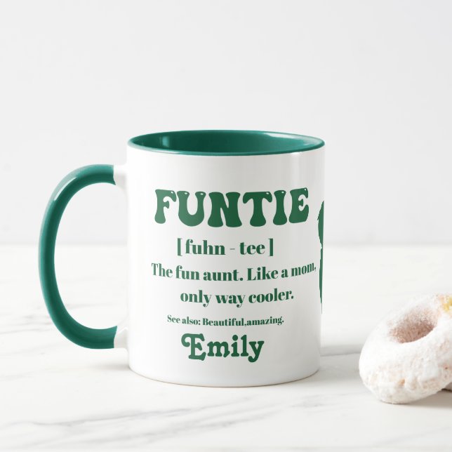 Retro Funtie Definition Personalized Auntie Mug (With Donut)