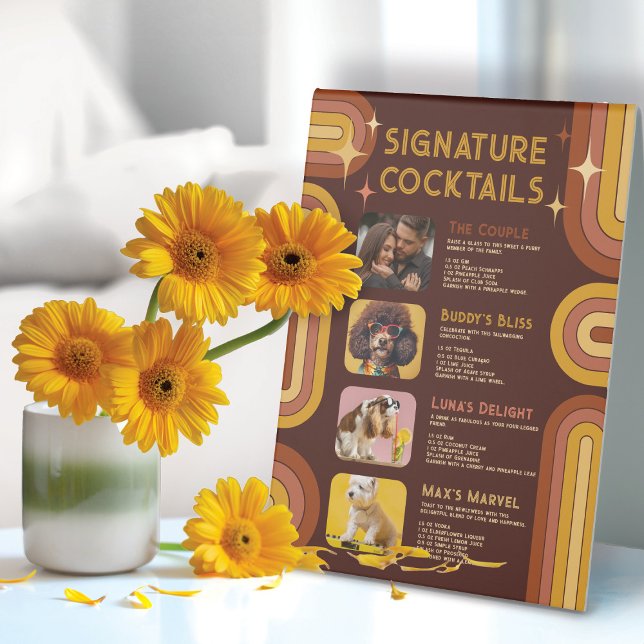 Retro Furry Friends Signature Cocktails Wedding Table Tent (Creator Uploaded)