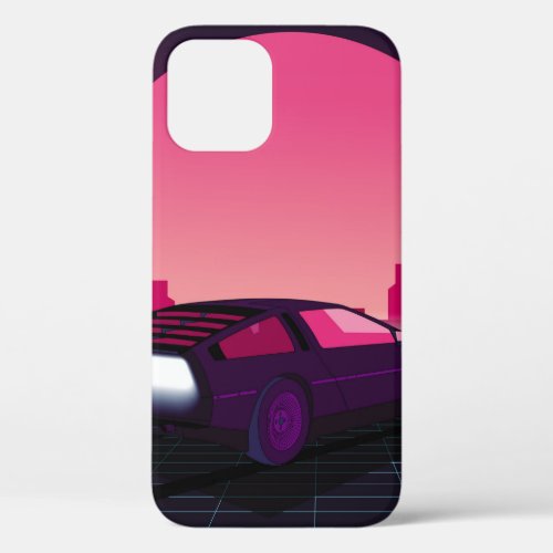 Retro future 80s style sci_fi background with sup iPhone 12 case