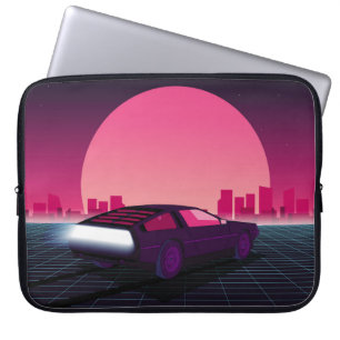 Retro future. 80s style sci-fi background with sup laptop sleeve