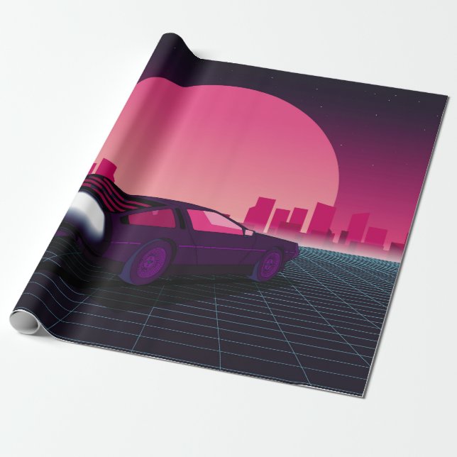 Retro future. 80s style sci-fi background with sup wrapping paper (Unrolled)